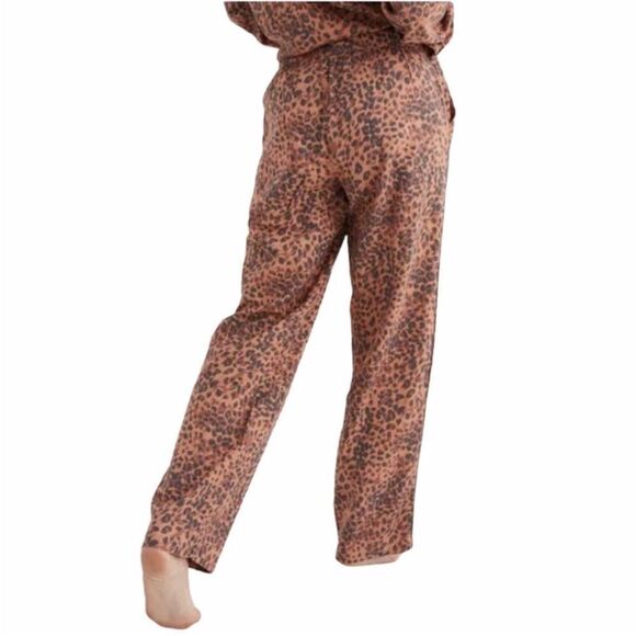 Aerie Leopard Print Flannel Pajama Pant Size Medium Long Casual Comfy Cozy Chic - Picture 2 of 16